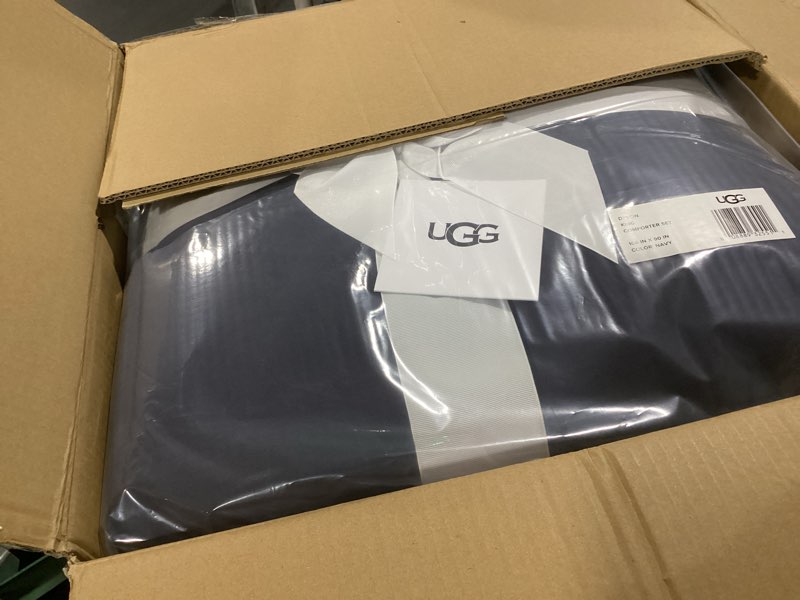 Condition photo showing Good Condition for UGG King Size Comforter Set with 2 Pillow Shams Lightweight Down Alternative Comforter King Size Blanket Reversible Cozy Warm All Season Washable Hypoallergenic Bedding Set, Navy Blue (Leonora) Blue King