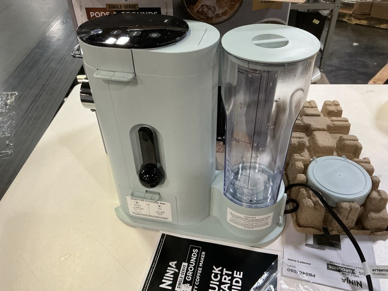 Condition photo showing As Is for Ninja Pods & Grounds Specialty Single-Serve Coffee Maker, K-Cup Pod Compatible, Built-In Milk Frother, 6-oz. Cup to 24-oz. Travel Mug Sizes, Iced Coffee Maker, Glacier Blue, PB051GB