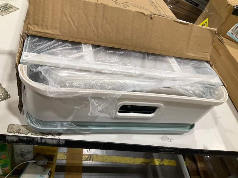 Condition photo showing Good Condition for enclosed cat litter box with lid top exit covered metal stainless steel litter box leak proof & odorless easy to clean including cat litter scoop and litter mat blue one size