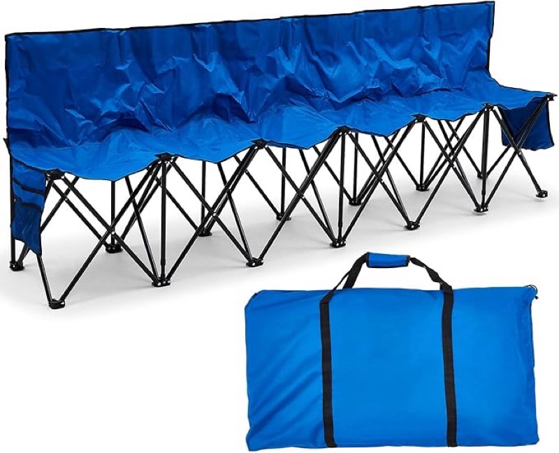 Kigley Portable 6 Seater Folding Team Sideline Sports Bench with Mesh Seat and Back, Sports Team Ben