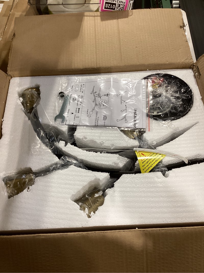 Condition photo showing Good Condition for black and gold modern sputnik ceiling light fixture 5-lights,mid centur minimalist semi flush mount sputnik chandelier for living room,dining room,bedroom,hallway,kitchen(bulbs not included) 5-lights b&g