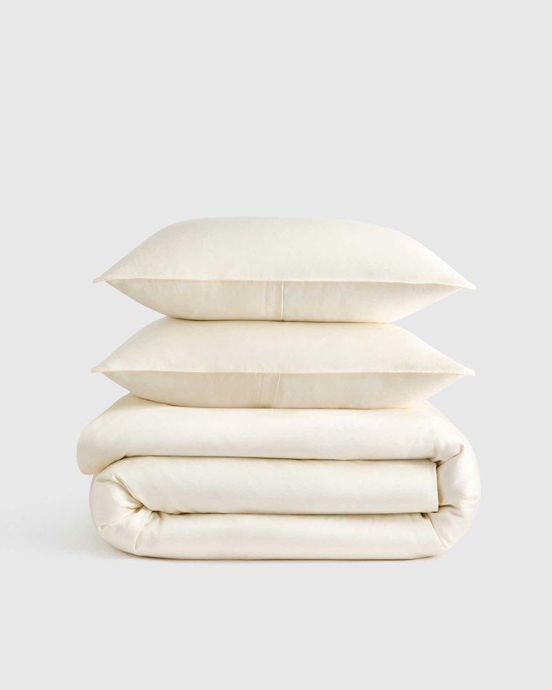 quince, european bamboo duvet cover set of 3 pcs/full-queen/ivory