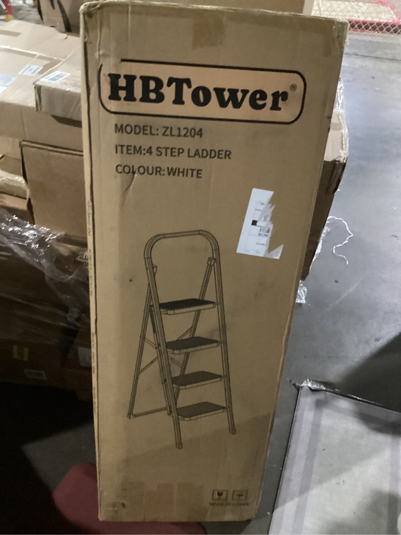 Condition photo showing New/Like New for HBTower Step Ladder, 4 Step Ladder for Adults with Wide Anti-Slip Pedal, Step Stool Foldable with Cushioned Handle, 330 Capacity for Home and Kitchen, Black