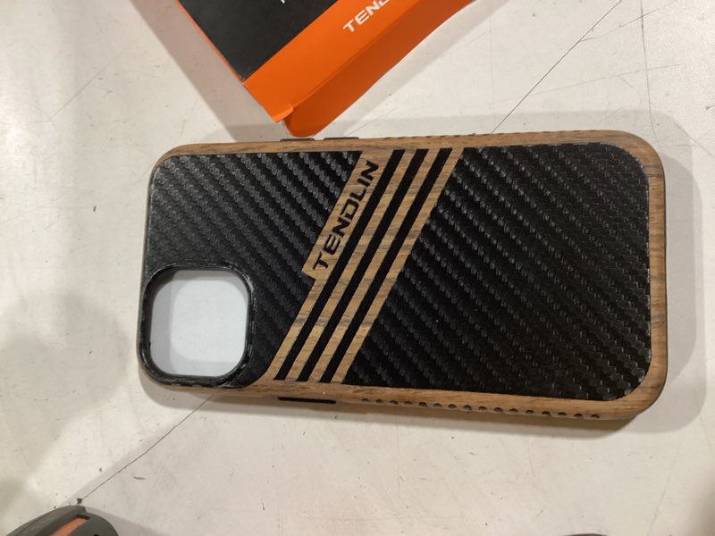 Condition photo showing Good Condition for TENDLIN Compatible with iPhone 13 Case Wood Grain with Carbon Fiber Texture Design Leather Hybrid Slim Case (Three Stripe)