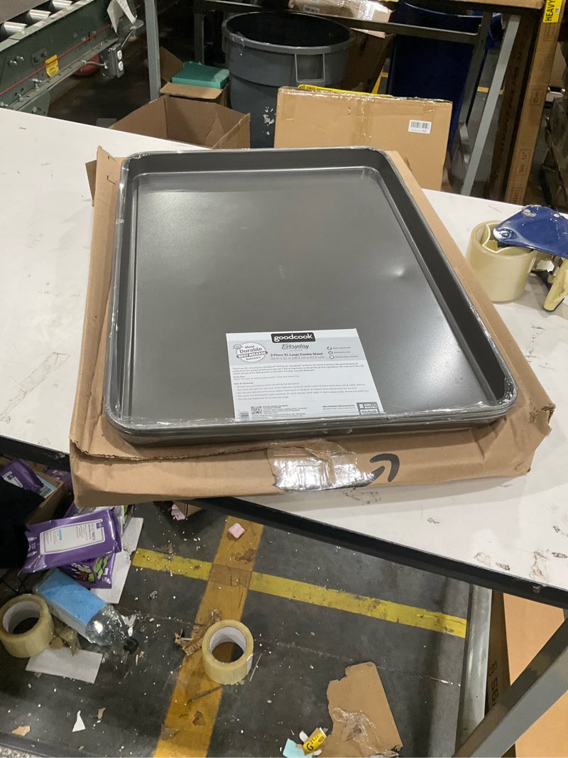 Condition photo showing New/Like New for GoodCook 15  x 21  Nonstick Steel Cookie Sheets  Extra Large Multipurpose Baking Sheets  Set of 2  Gray