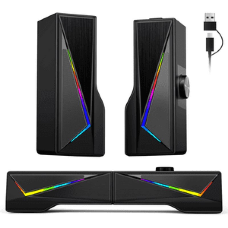  ayedloe computer speakers with 2.0 channel stereo, gaming speakers with 6 colorful led modes, usb c/usb speakers for pc, desktop, laptop, cellphone,