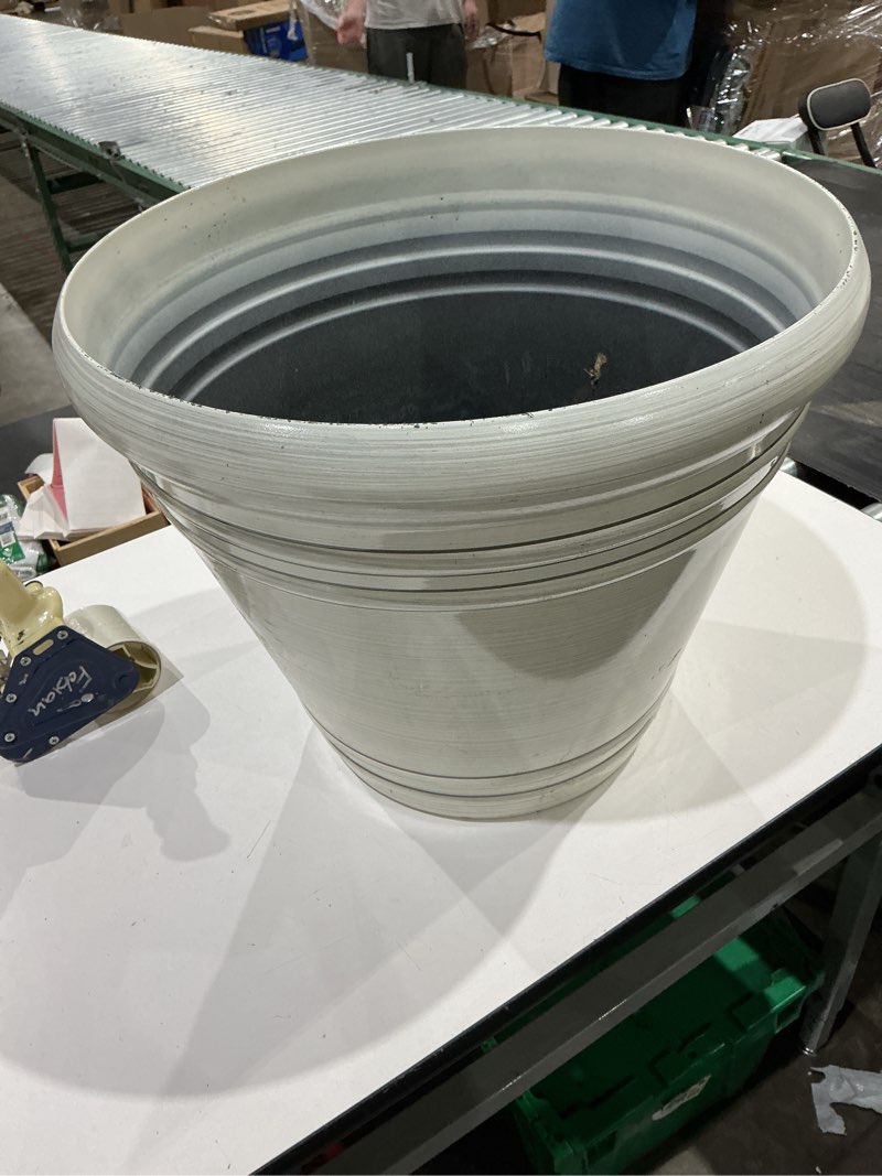 Condition photo showing As Is for style selections cone 20.35-in w x 17.38-in h white resin contemporary/modern indoor/outdoor planter