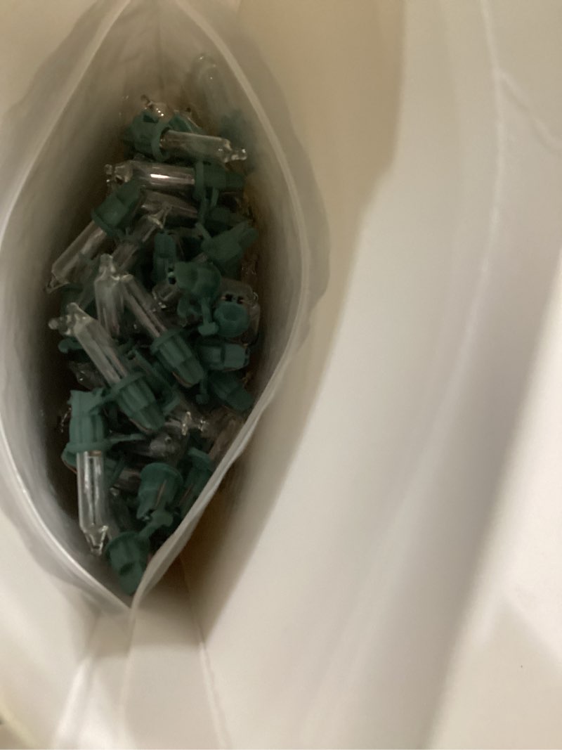 Condition photo showing As Is for Mudder 200 Count Replacement Christmas Tree Light Bulbs 2.5v 0.425 Watt Mini Replacement Light Bulb Incandescent Wire String Lights Prelit Xmas Tree Decoration(Green Base with Warm White Bulb)