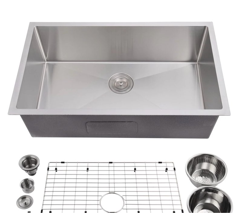 Garvee 30 Inch Kitchen Sink for Single Bowl,Undermount Kitchen Sink Stainless Steel Sink 16 Gauge Kitchen Sinks with Accessories, Easy Drain and Low Noise 30" x18" x10" (Brushed Nickel)