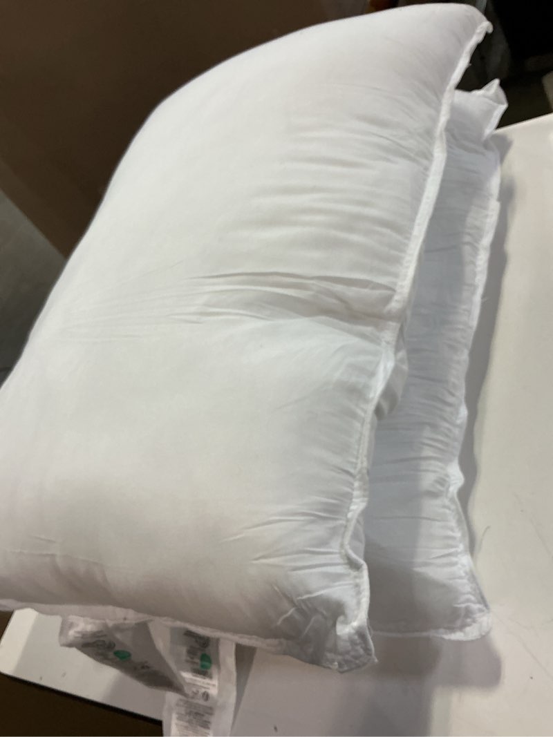 Condition photo showing As Is for Amazon Basics Down Alternative Bed Pillow, Medium Density for Back and Side Sleepers, Queen - Pack of 2, White, 30 in L x 20 in W Queen - Pack of 2 Medium Pillow