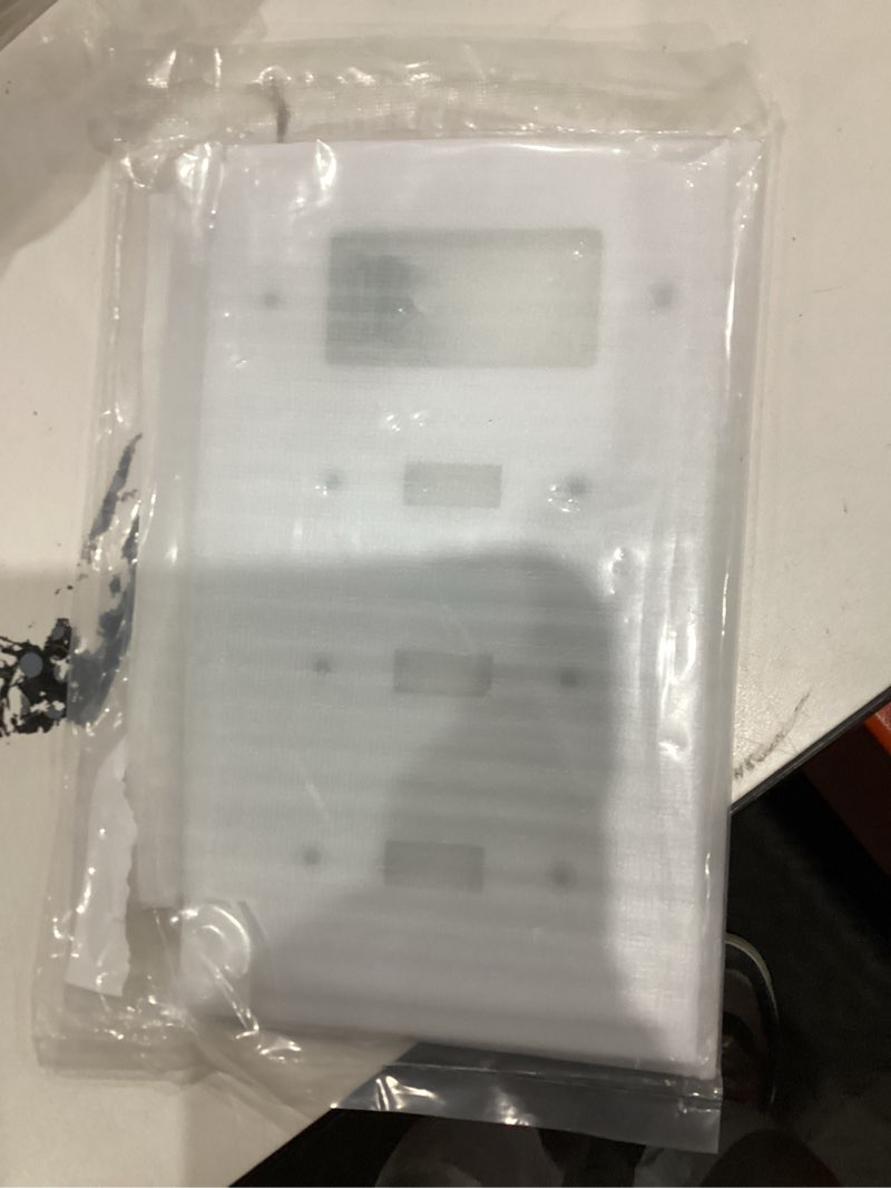 Condition photo showing item condition for Henne Bery Modern Edge Decorative Wall Plate Switch Plate Outlet Cover, Durable Solid Zinc Alloy (Triple Toggle/Single Decorator, White) Triple Toggle/Single Decorator White