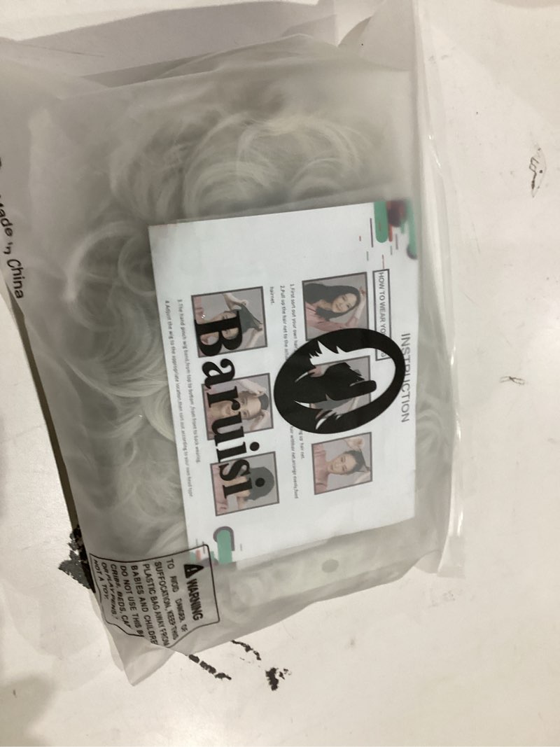 Condition photo showing As Is for baruisi short gray white wigs for women synthetic layered curly natural looking costume hair wig