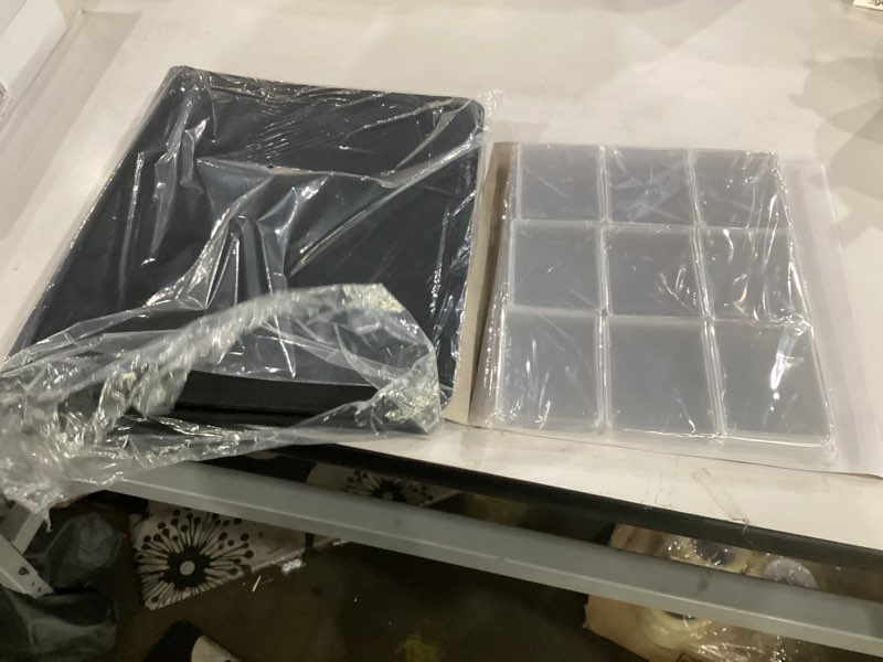 Condition photo showing Good Condition for toploader binder, holds 360 toploader, 100 toploaders included, 9-pocket pu cover top loader binder for 3" x 4" rigid toploaders, ringless double-sided toploader card binder for tcg, sport cards black 9 pocket