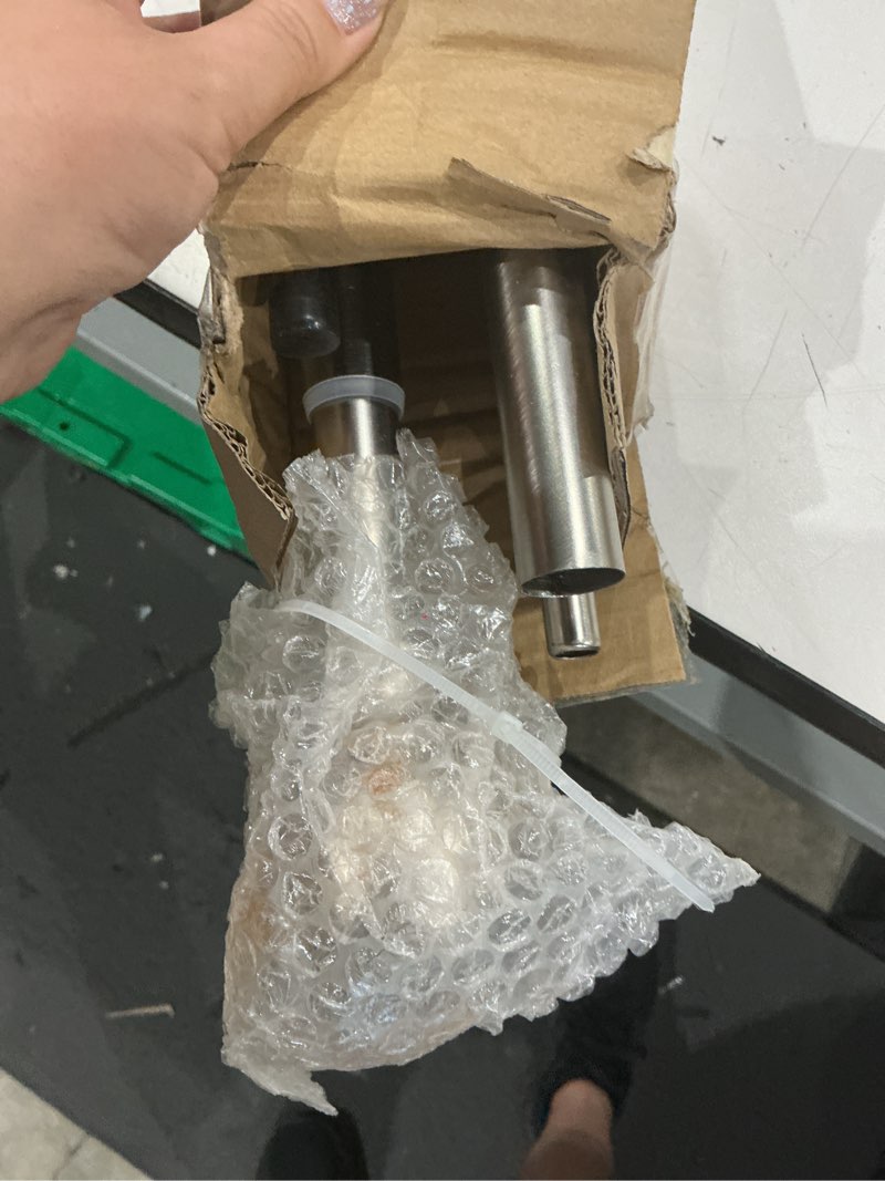 Condition photo showing As Is for double curtain rods with aluminum bouquet brackets and round finials,brushed nickel curtain rods for windows 72 to 144 inch,1-inches front and 5/8 inches back double window drapery rod 72-144" brushed nickel
