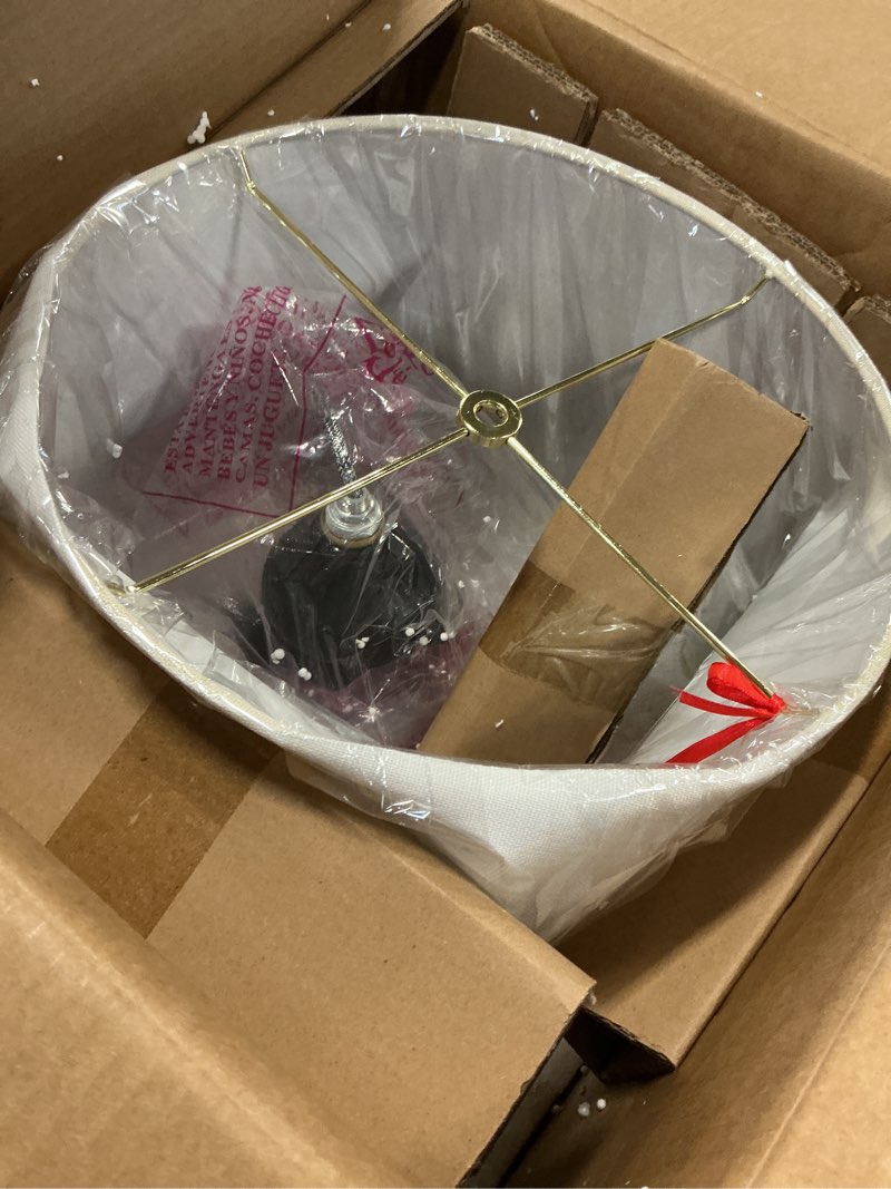 Condition photo showing As Is for JONATHAN Y JYL4023C 27.5" Modern Black and Brass Gold Ceramic Gourd Table Lamp with White Linen Drum Shade for Living Room, Contemporary Bedside Nightstand Lamp for Bedroom, End Table, Office