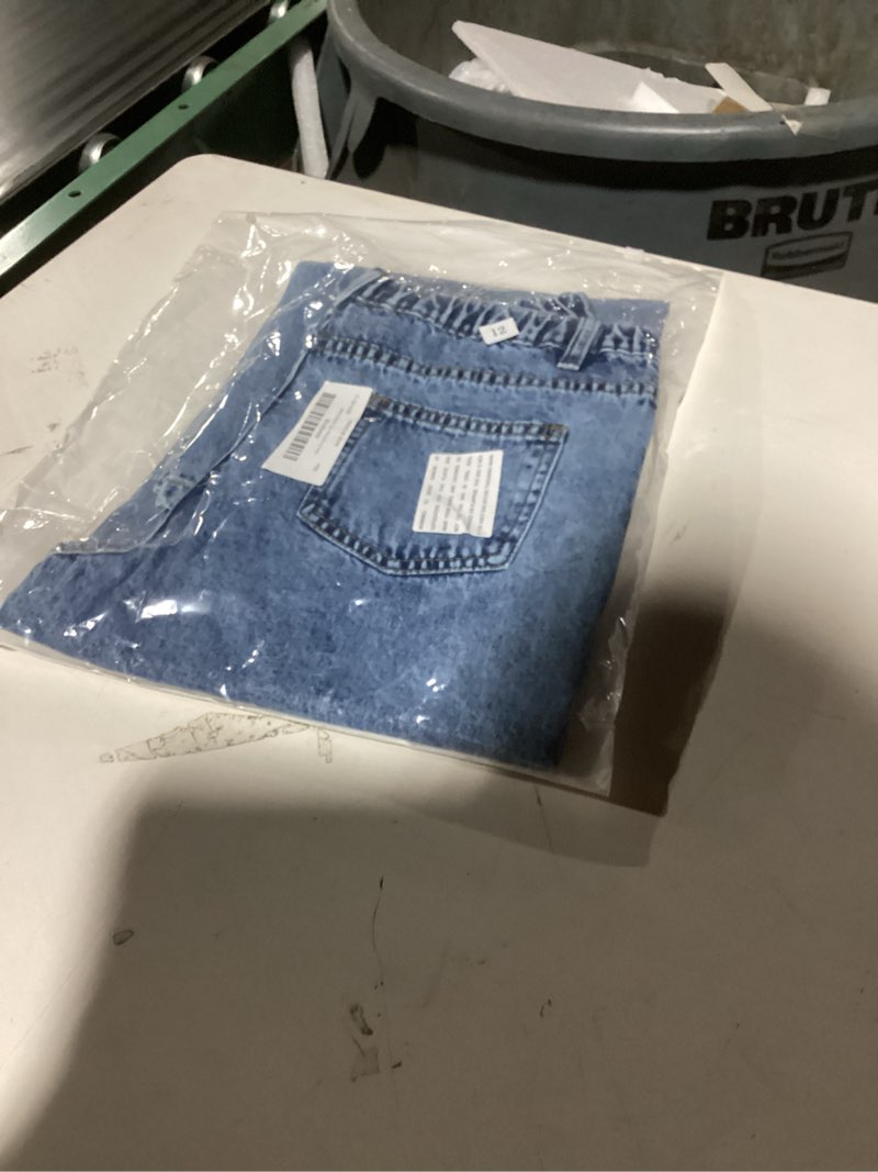 Condition photo showing New/Like New for Girls Straight Leg Bootcut Ripped Baggy Jeans for 8-12 Y Old - Adjustable Stretch Waist Pull Up 5 Pockets Washed Denim Pants Ripped 8 Years