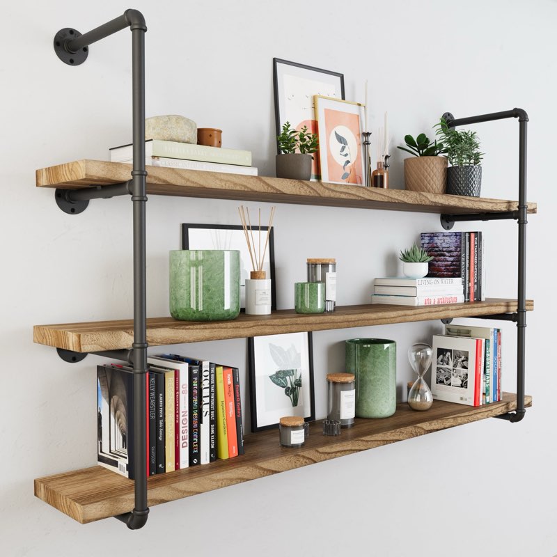 Indusrial pipe shelf 60” brown 4 tier 