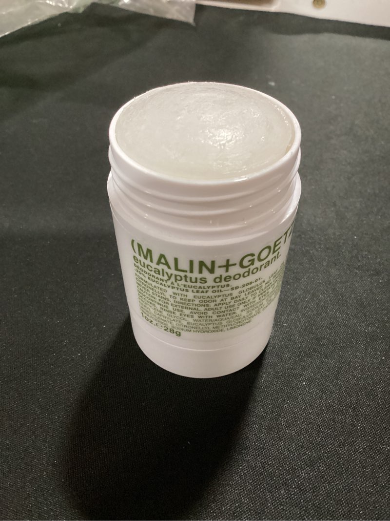 Condition photo showing Good Condition for malin + goetz deodorant - men & women's stick deodorant, scented deodorant for all skin types, natural fragrance & color, aluminum free natural deodorant. 1 ounce (pack of 1) eucalyptus