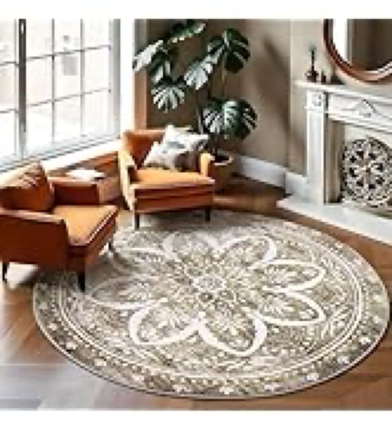 carvapet 36 inch/91 cm washable round rugs - small vintage circle rug, non slip rubber backing folda