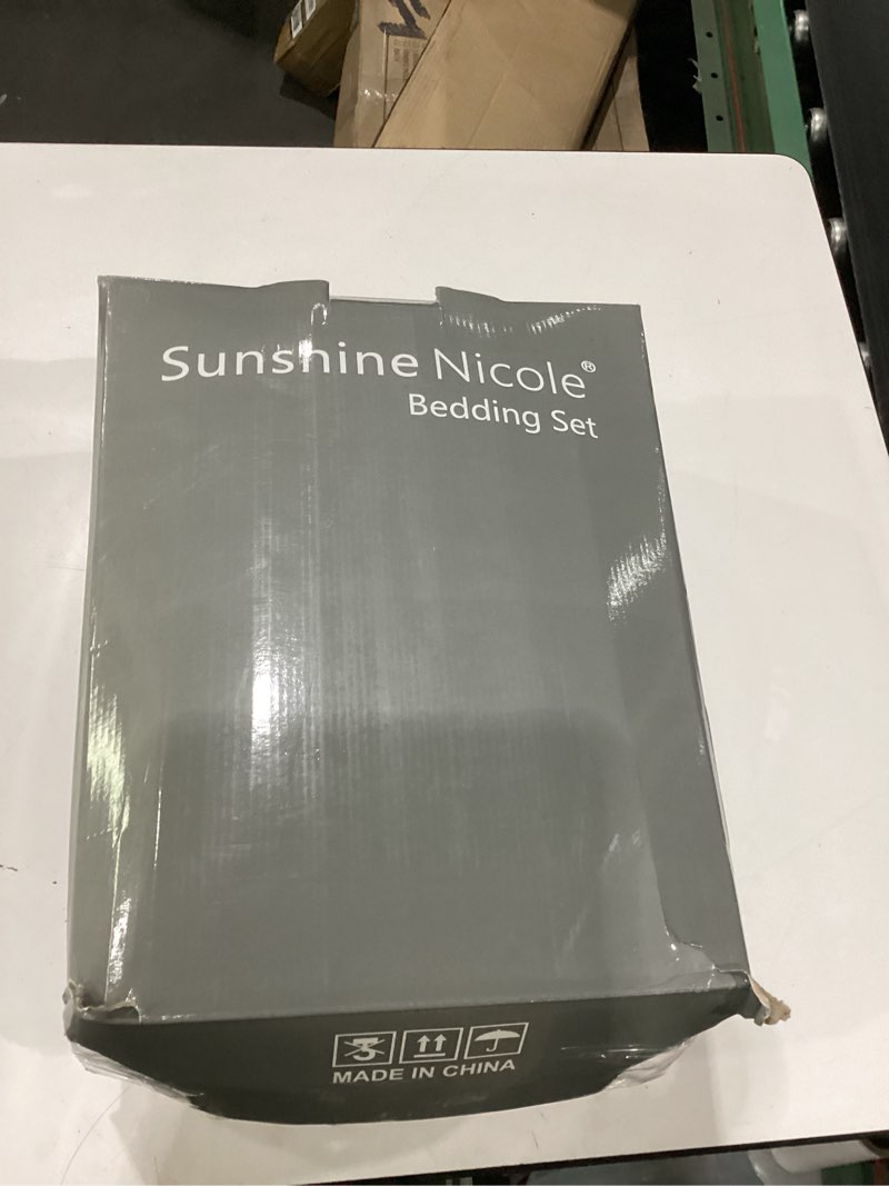 Condition photo showing New/Like New for sunshine nicole metallic print comforter set, distressed velvet face with metallic foil print and brushed solid microfiber reverse, with light weight soft poly fill, 3 pieces damask grey silver, queen damask grey queen