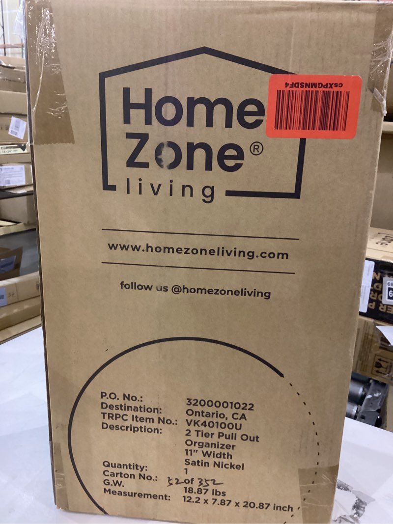 Condition photo showing New/Like New for Home Zone Living Pull Out Kitchen Cabinet Organizer with 2 Tiers of Storage for Easy Access, 12”W x 20”D, Satin Nickel With Light Brown, Virtuoso Collection 2 Tier | 12" Width Satin Nickel