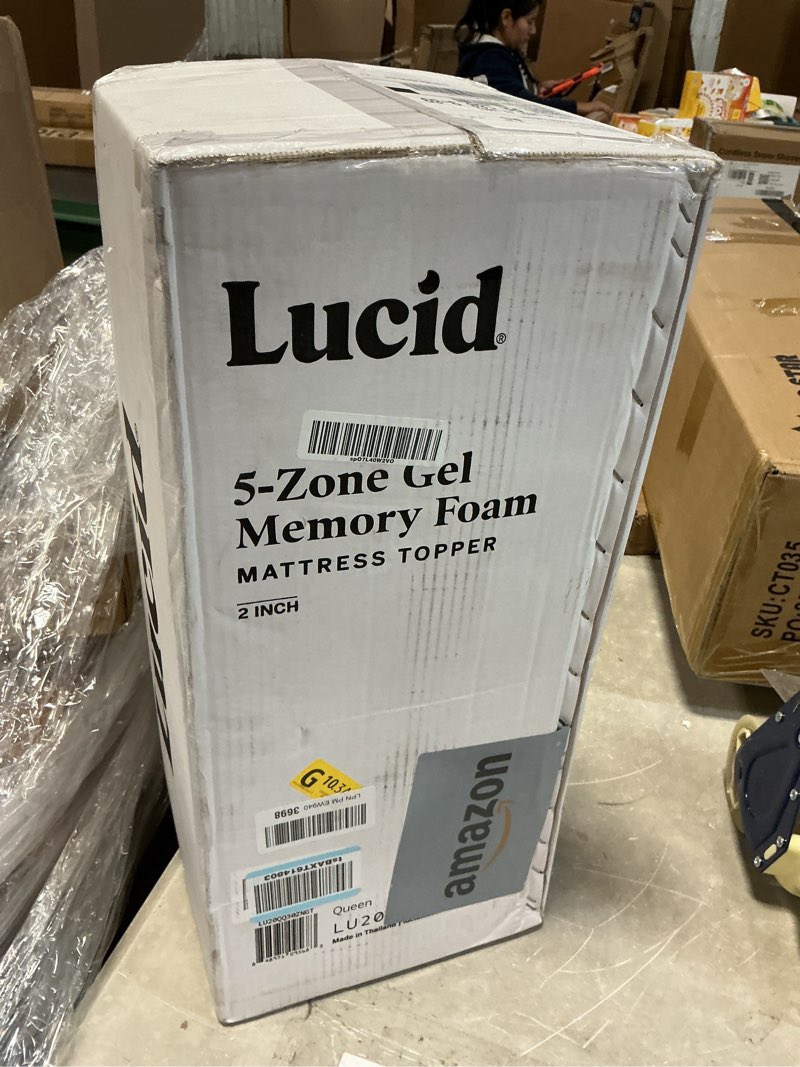 Condition photo showing New/Like New for LUCID Gel Infused Memory Foam Mattress Topper – 2 Inch Mattress Topper – 5 Comfort Zones Relieve Pressure – CertiPUR-US Certified Foam - Queen 2 Inch Queen Gel