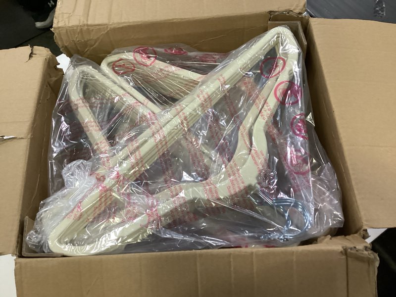 Condition photo showing New/Like New for HOUSE DAY Premium Velvet Hangers Beige, Non-Slip Flocked Felt Hangers, Sturdy Clothes Hanger with 360° Rotatable Hook, Heavy Duty Durable Slim Coat Hanger for Closet Space Saving  Beige/ Silver