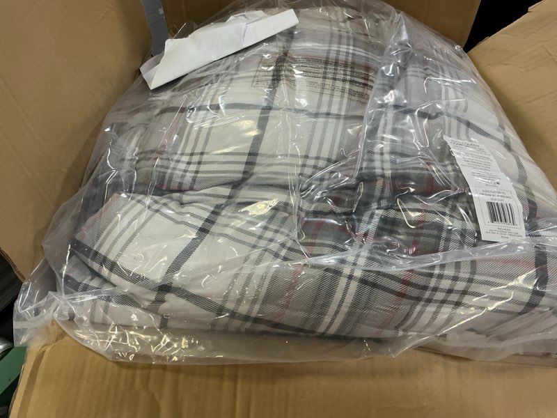 Condition photo showing As Is for eddie bauer - queen comforter set, reversible cotton bedding with matching shams, plaid home decor f