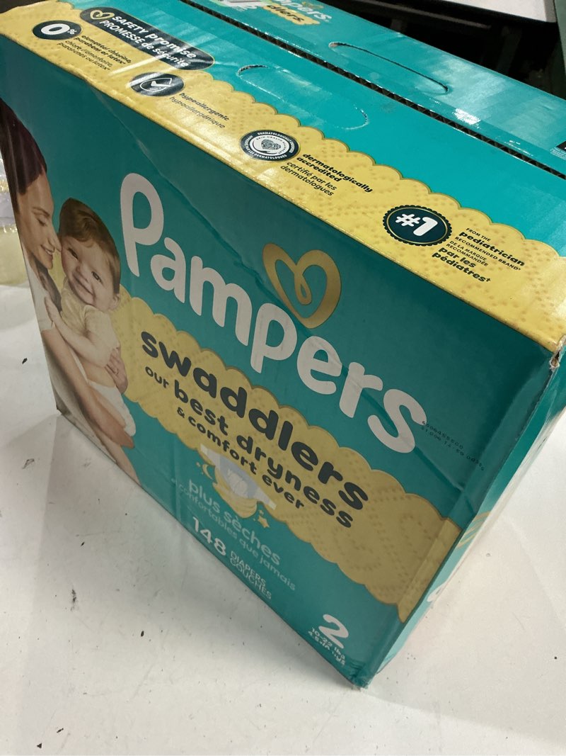 Condition photo showing New/Like New for (size:2)pampers swaddlers diapers, size 2 (10-22 lbs), 148 count, absorbent, keeps baby dry and comfortable, skin safe disposable baby diaper size 2 148