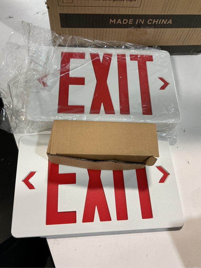 Condition photo showing New/Like New for lithonia lighting quantum led exit sign/emergency light combo, exit sign and emergency lights for business, 2-head fixture, red letters, 180 lumens, mvolt, 4 watts (lhqm led r m6) red 19.25" | sign & round light combo
