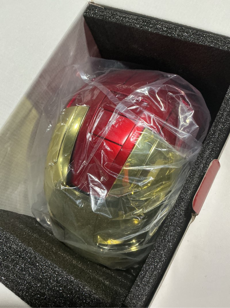 Condition photo showing Good Condition for Iron Hero MK 5 1:1 Wearable Helmet - Voice, Touch, and Remote Control with LED Eyes, Realistic Sound Effects, Perfect for Cosplay, Display, and Collectible Figures for Man and Teen,Gold