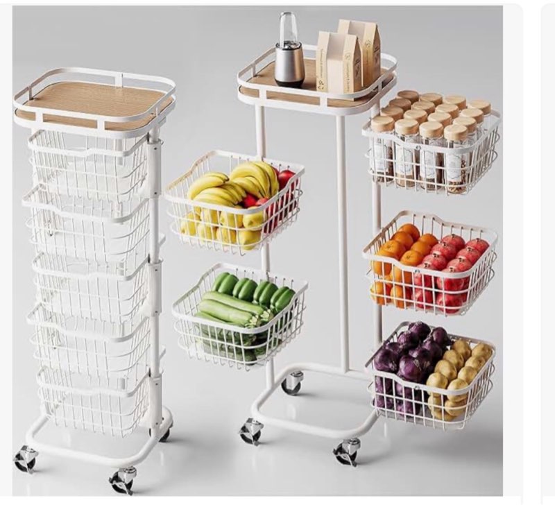 ocyfym 5 tier kitchen fruit vegetable storage cart with rotating basket, rolling rack shelf organize