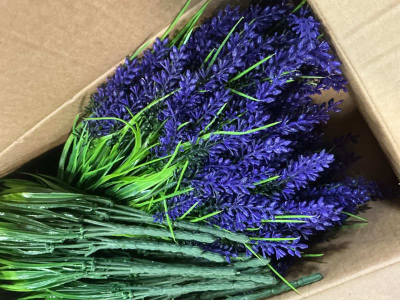 Condition photo showing Good Condition for rowfad 44 pcs artificial outdoor flowers lavender fake greenery plants uv resistant grass with purple flowers for pot decor for window garden patio hanging planter pathway front porch (44, purple) 44 purple
