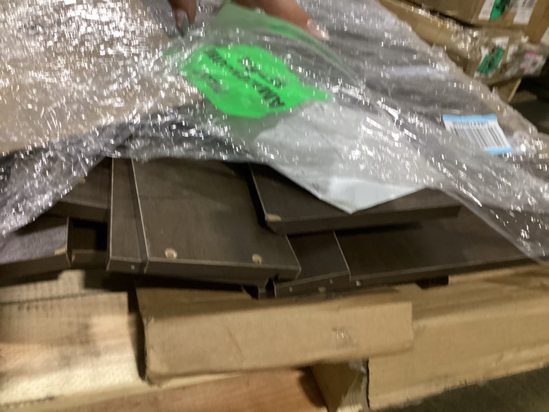 Condition photo showing As Is for possibly incomplete hardware.. modern brown 5 drawer dresser for bedroom, simply chest of drawers, wood storage dresser with deep drawers for living room hallway entryway, brown
