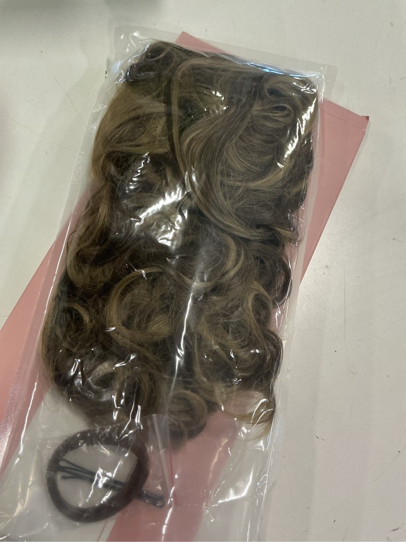 Condition photo showing Good Condition for CJL HAIR 2PCS Messy Bun Hair Pieces Wavy Curly Synthetic Updo Chignon Fake Scrunchies Ponytail Extension for Women Brunette/Ash Blonde