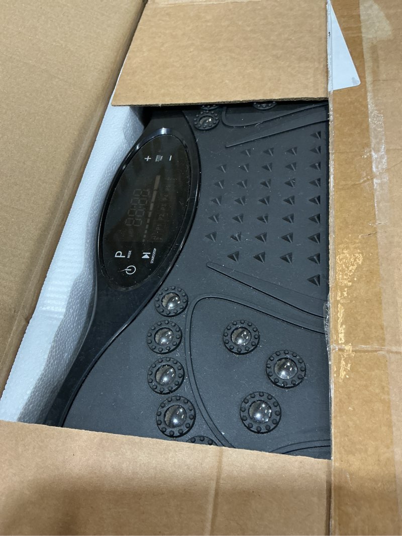 Condition photo showing As Is for vibration plate exercise machine, 130 levels full body workout vibrating plate for lymphatic drainage weight loss, 450 lbs capacity shake platform with resistance bands bluetooth for women men