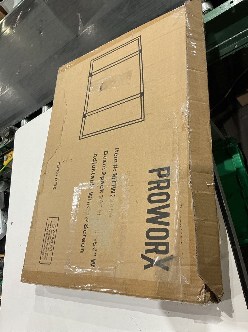 Condition photo showing New/Like New for proworx adjustable window screens expandable, 2 pack 20" h x 28"-54" w horizontal and vertical adjustable, durable replacement screens for house windows, aluminum frame with repair tape, safety rope 20" h x 28" - 54" w (2 pack)