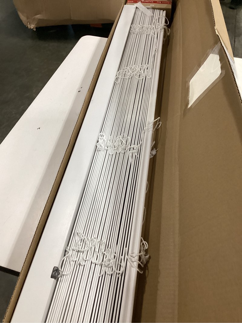 Condition photo showing Good Condition for allen + roth trim at home 2-in slat width 39-in x 64-in cordless white faux wood room darkening horizontal blinds