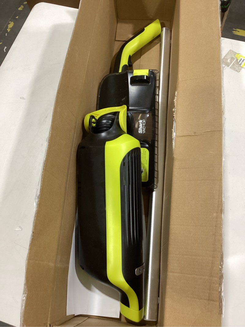 Condition photo showing As Is for shark vacmop cordless hard floor cleaner, vacuum and spray mop, powerful suction, lightweight, led headlights, includes 4 disposable pads, 12oz multi-surface cleaning solution, gray, vm252