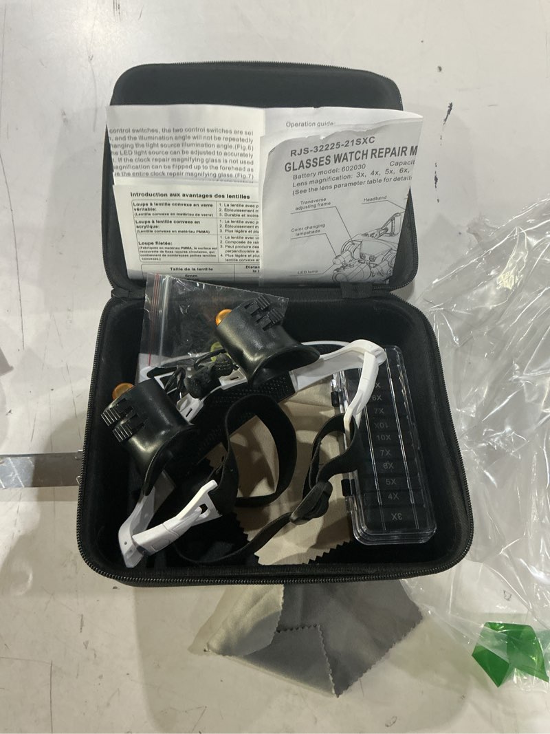 Condition photo showing As Is for jarlink magnifying glasses with led light, hands free magnifier with 14 interchangeable lenses 3x 4x 5x 6x 7x 10x 15x, magnifying glasses for close work, crafts, jewelry, sewing, electronics repair