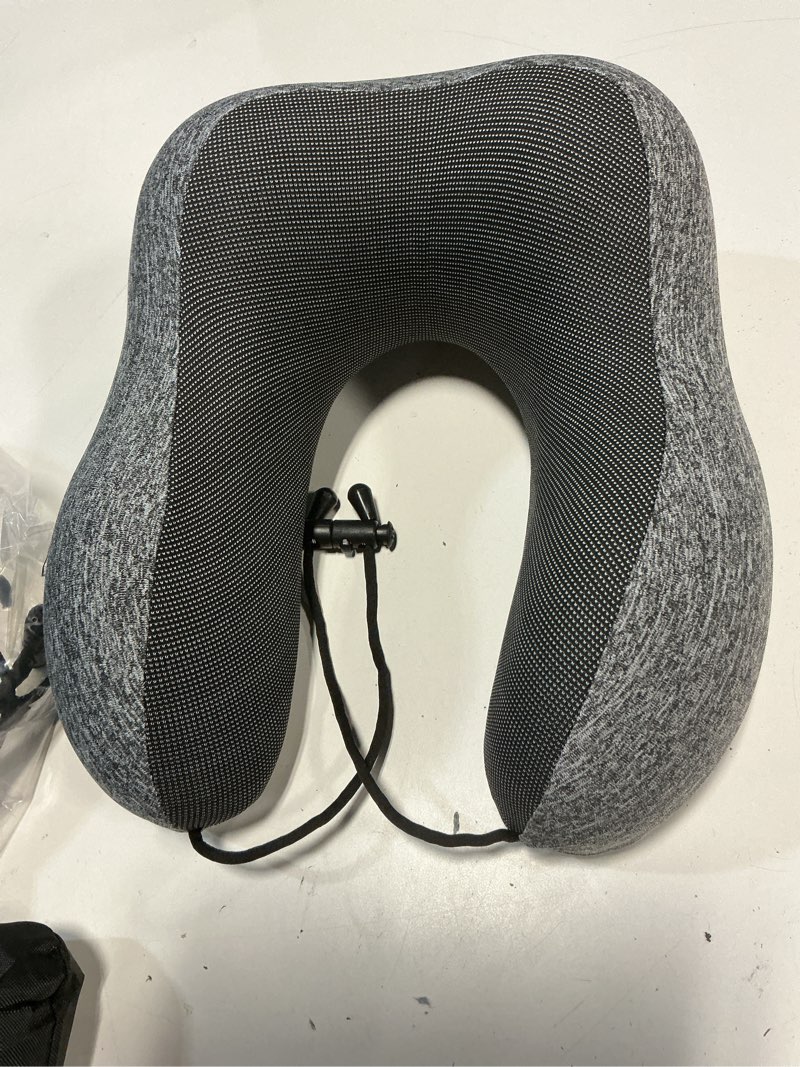 Condition photo showing Good Condition for travel neck pillow,memory foam neck pillow,comfortable & breathable cover, portable airplane travel kit with 3d contoured eye masks, earplugs, and luxury bag (black) pack 2