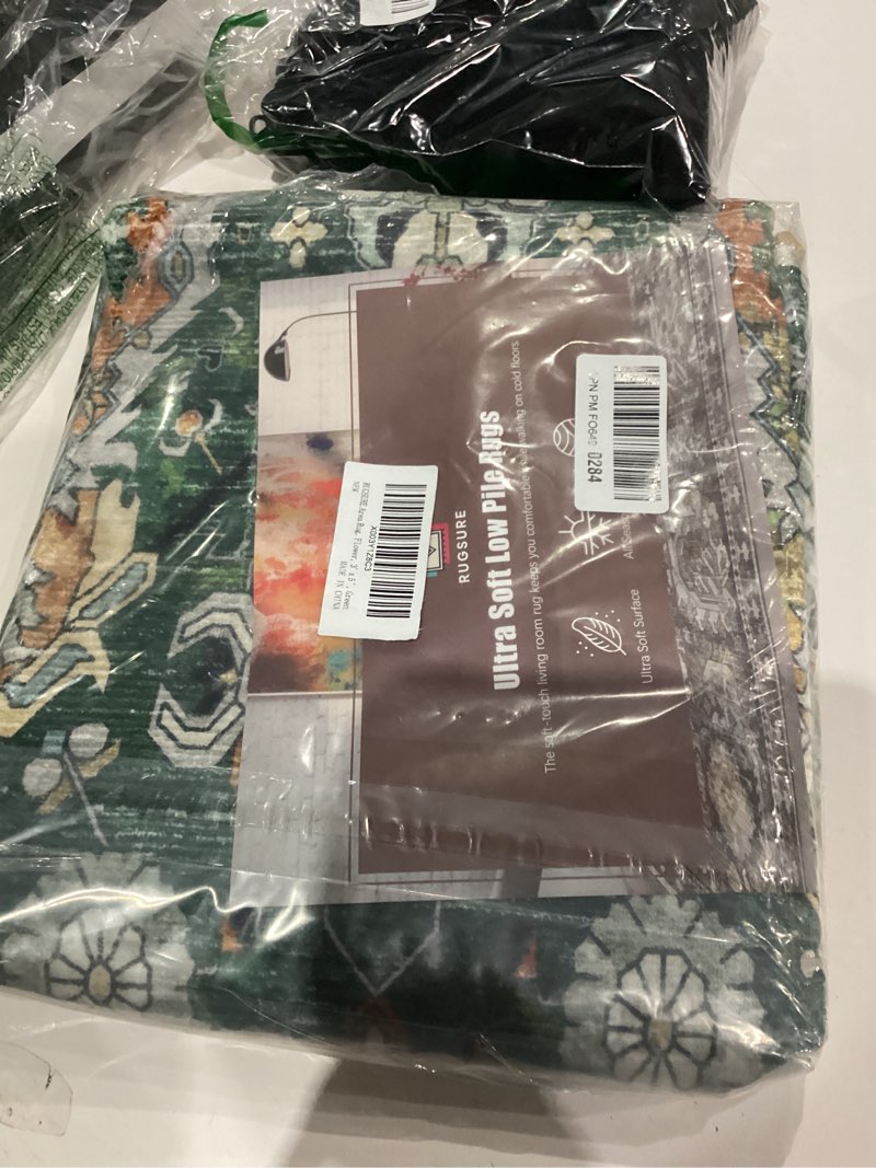 Condition photo showing Good Condition for RUGSURE Washable Area Rugs - Perfect for Living Room, Bedroom, Kids Room, Nursery - Stain & Water Resistant Non-Slip, Pet & Child Friendly, Vintage Tribal Area Rugs (Green, 3' x 5 ') Green 3' x 5' (Rectangular)