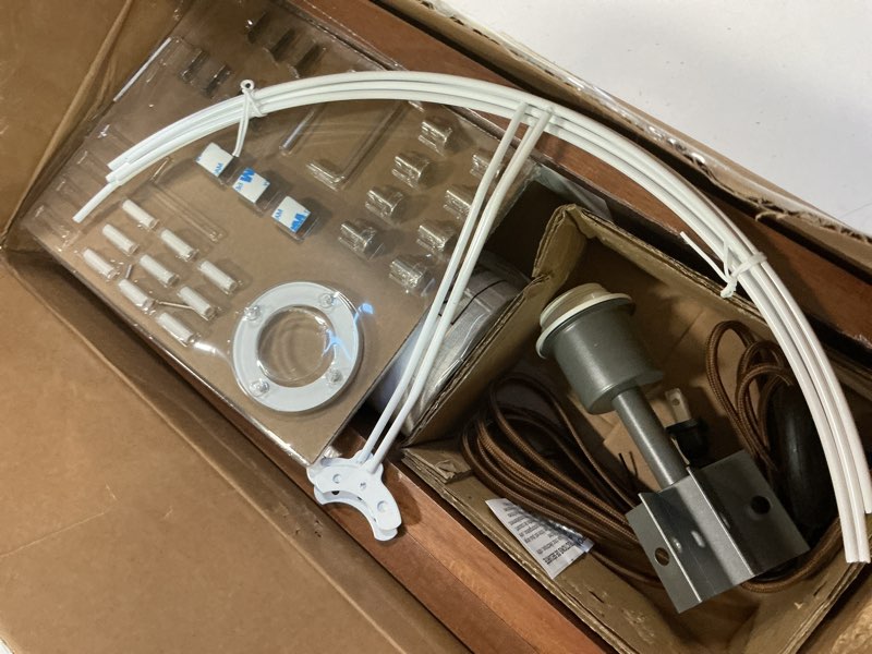 Condition photo showing Good Condition for LEPOWER Wood Tripod Floor Lamp, Mid Century Standing Lamp, Modern Design Studying Light for Living Room, Bedroom, Study Room and Office, Flaxen Linen Shade with E26 Base Brown Brown Tripod Holder