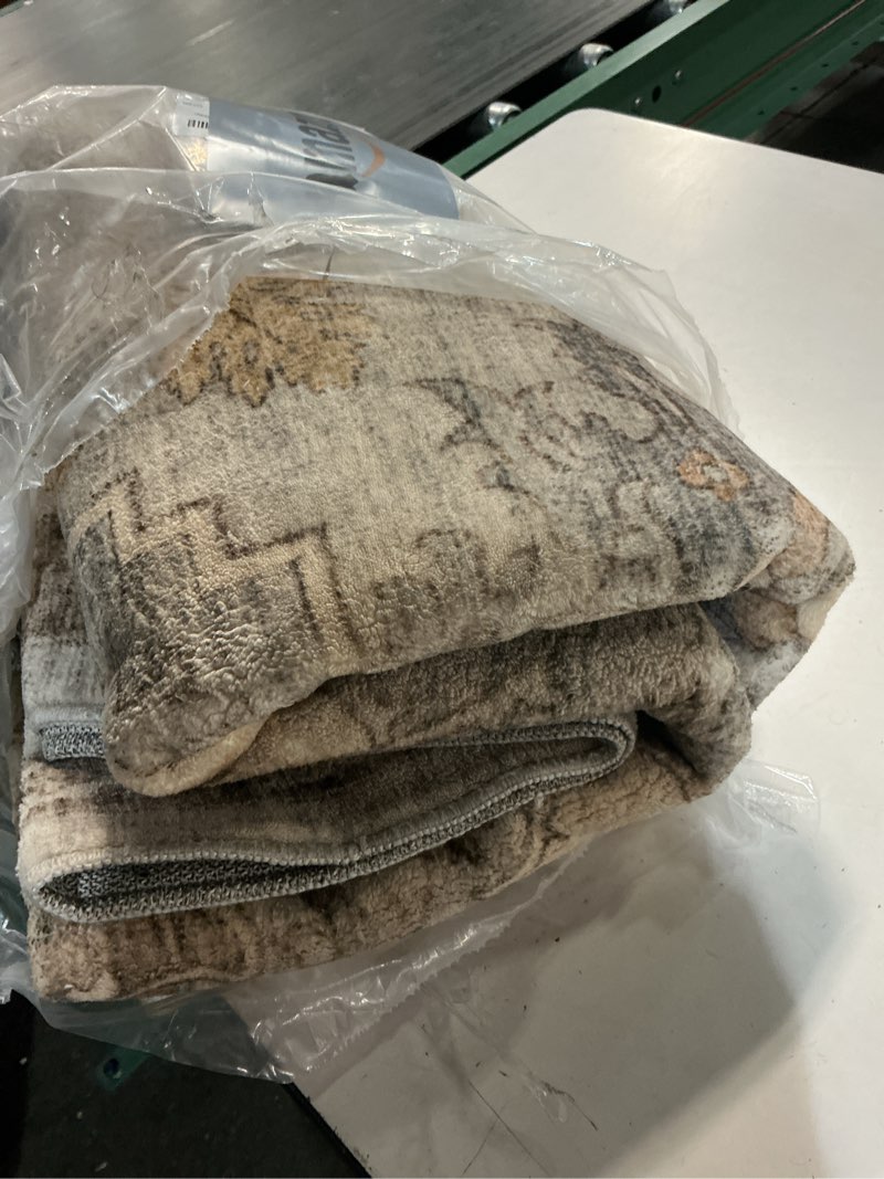 Condition photo showing As Is for releany washable area rug, 8'x10', brick/brown/green | non-slip, water repellent, pet friendly, easy to clean, vintage floral boho decor for living room bedroom dining room brick/brown/green 8' x 10' (rectangular)