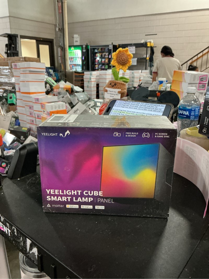 Condition photo showing New/Like New for yeelight cube smart table ambient lamp, panel light, 16 million colors option, rgb individual addressable, dynamic lighting, music flow, wifi connected, app control, cube*1, adapter*1