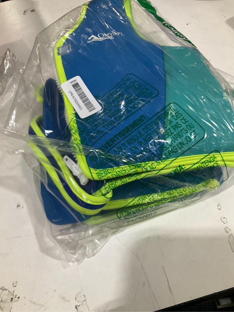 Condition photo showing As Is for toddler swim vest kids floaties boys girls swim float jacket buoyancy swimwear blue/aqua large(4-6yrs/45-60lbs)