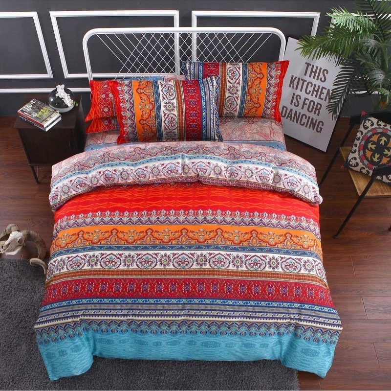 TISPLR Bohemian King Comforter Set - Soft Chic 3 Piece Bedding, Lightweight Exotic Red Teal Mandala 