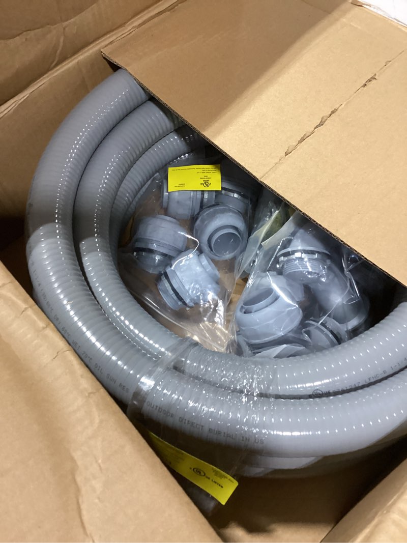 Condition photo showing Good Condition for liquid-tight conduit 1-1/4 inch 25ft, electrical conduit w/ul certification, flexible conduit with 5 straight and 5 90-degree conduit connector fittings gray 1-1/4inch 25ft
