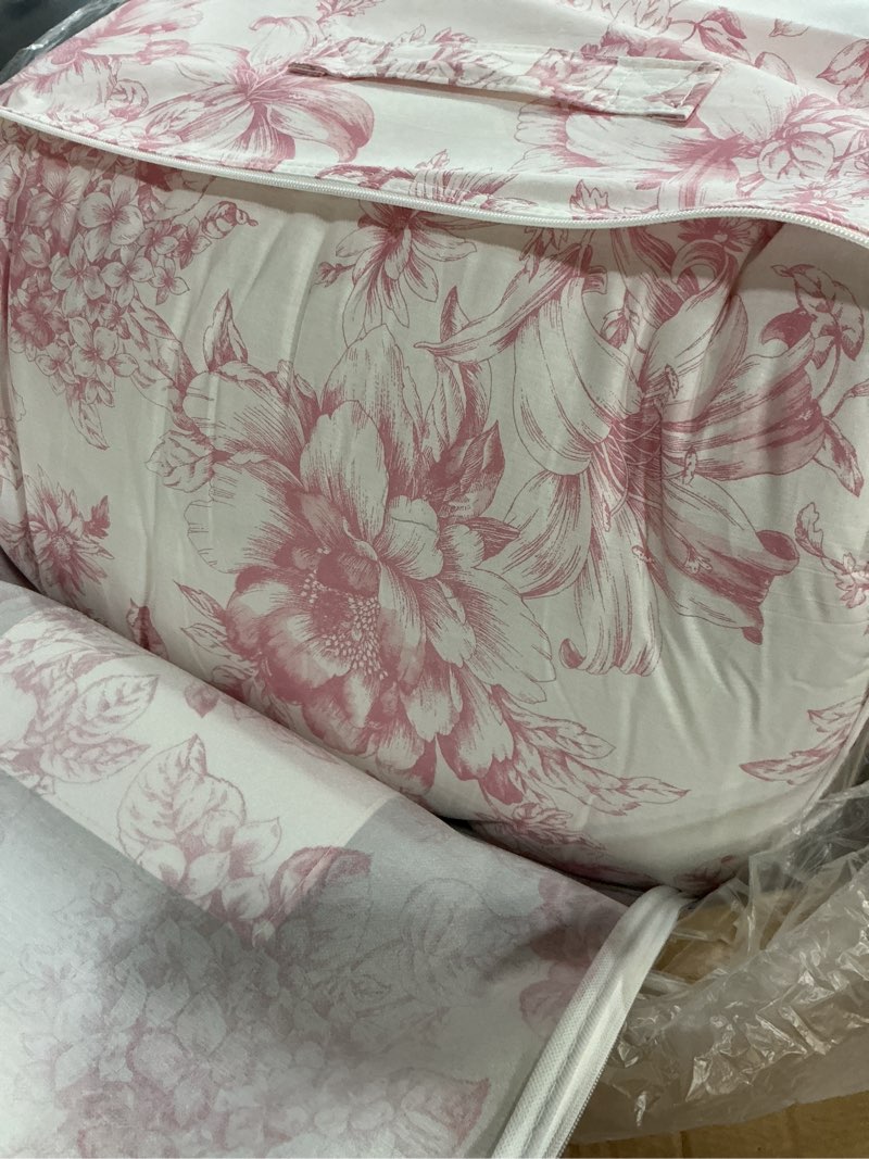 Condition photo showing Good Condition for laura ashley - twin comforter set, soft & reversible cotton bedding with a smooth feel, medium weight for year round comfort, 2 piece bed set with matching pillowcase (delphine mauve pink) twin delphine mauve pink