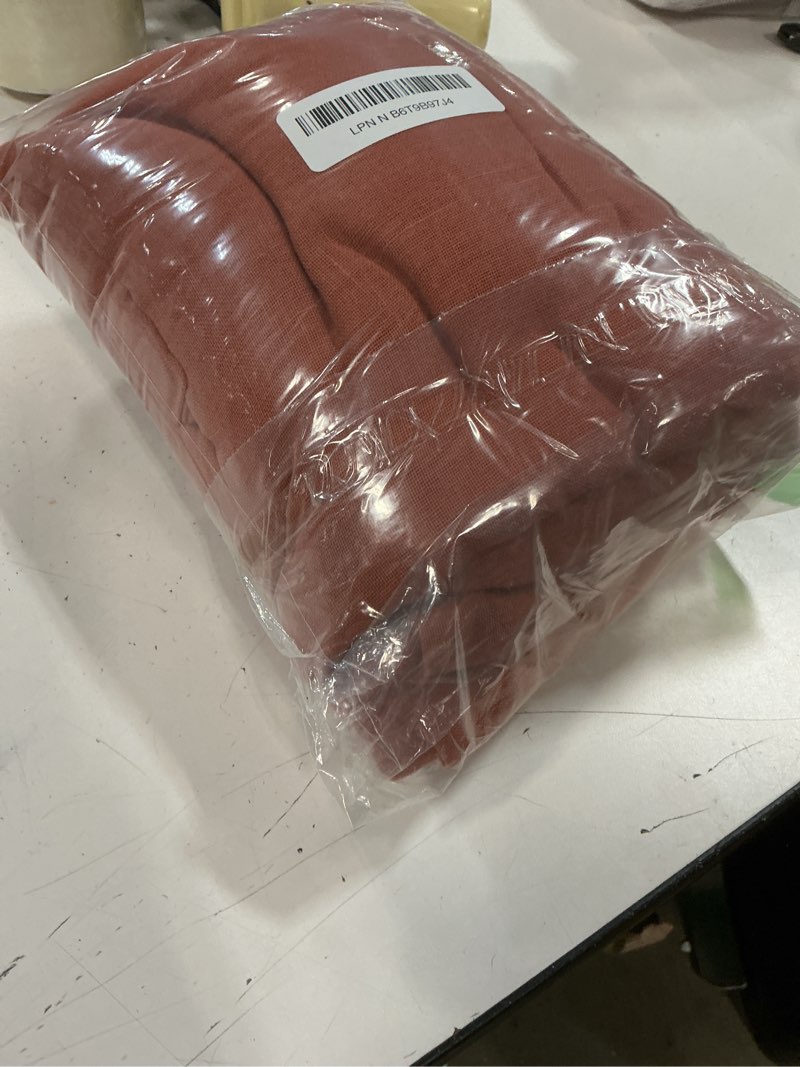 Condition photo showing Good Condition for nicetown linen sheer burnt orange curtains, rod pocket & back tab faux linen semi sheer burlap window treatments privacy with light filtering for bedroom/living room, w52 x l95, 2 panels w52 x l95 burnt orange